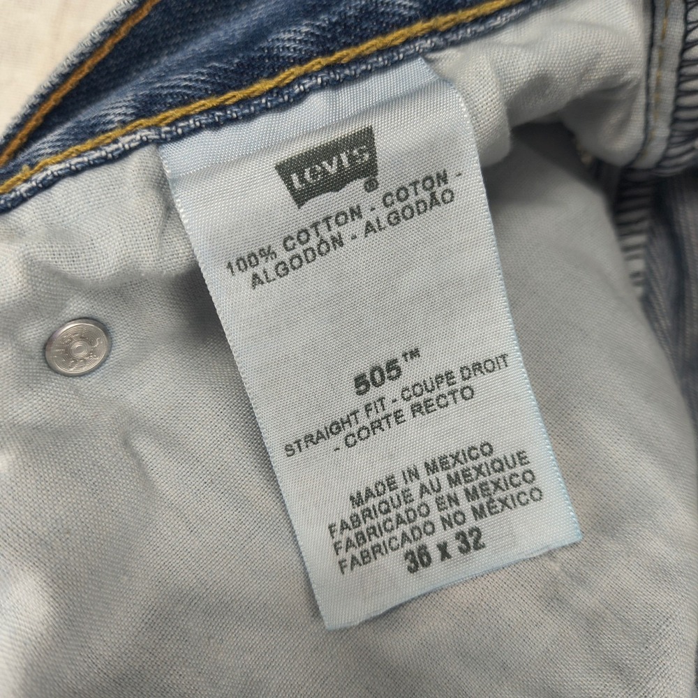 Levis 505 Mens Straight Fit Blue Denim Jeans 36x32 Medium Wash Zip Fly Classic - Picture 11 of 16